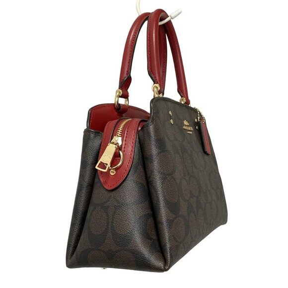 Auth COACH Mini Lillie Carryall 91494 Dark Brown Black Red PVC Leather - Handbag - Picture 4 of 10